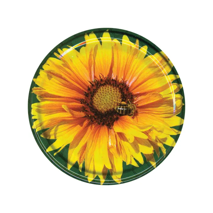 Karton słoików 0,9 litra (48 szt) z grawerem + nakrętki fi 82 (50 szt) wzór PSZCZOŁA NA ŻÓŁTYM KWIATKU - KA82ND3