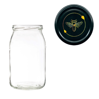 Karton słoików 0,9 litra (48 szt) + nakrętki fi 82 (50 szt) CZARNE Z PSZCZOŁĄ - KA5ND81
