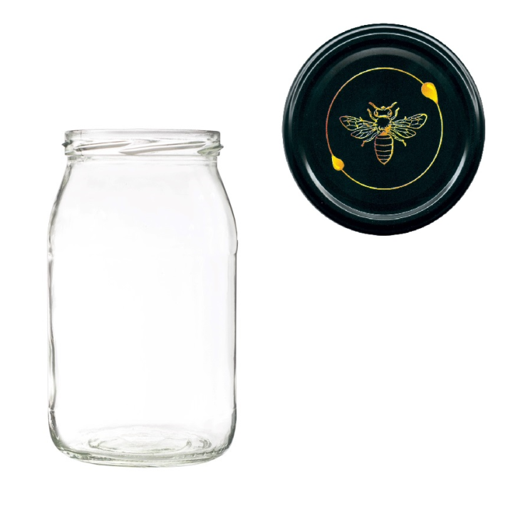 Karton słoików 0,9 litra (48 szt) + nakrętki fi 82 (50 szt) CZARNE Z PSZCZOŁĄ - KA5ND81