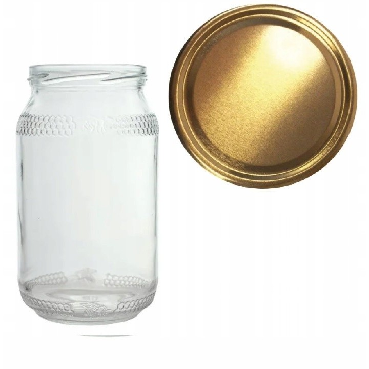 Karton słoików 0,9 litra (48 szt) z grawerem + nakrętki fi 82 (50 szt) ZŁOTE - KA82ND68