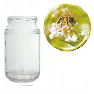 Karton słoików 0,9 litra (48 szt) z grawerem + nakrętki fi 82 (50 szt) wzór GRYKA - KA82ND57