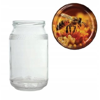 Karton słoików 0,9 litra (48 szt) z grawerem + nakrętki fi 82 (50 szt) wzór DUŻA PSZCZOŁA - KA82ND118