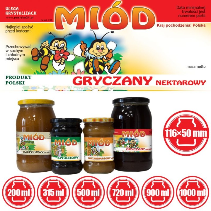 Paczka etykiet na miód gryczany  - E29