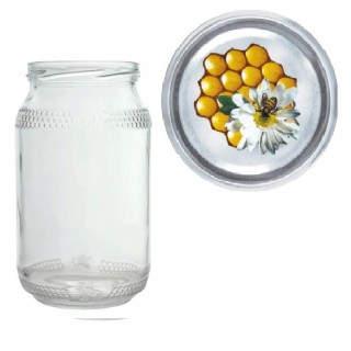 Karton słoików 0,9 litra (48 szt) z grawerem + nakrętki fi 82 (50 szt) SREBRNE Z PLASTREM - KA82ND93