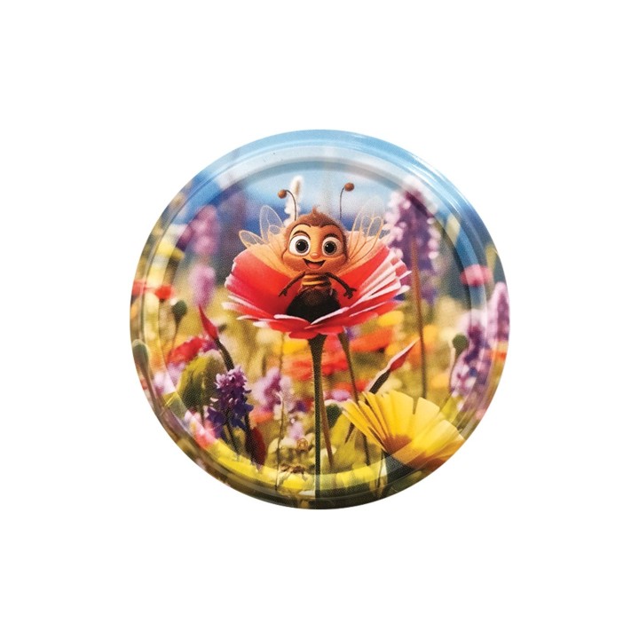 Paczka MAŁYCH nakrętek na słoiki z miodem (50szt) BAJKOWA PSZCZÓŁKA - wzór NM108