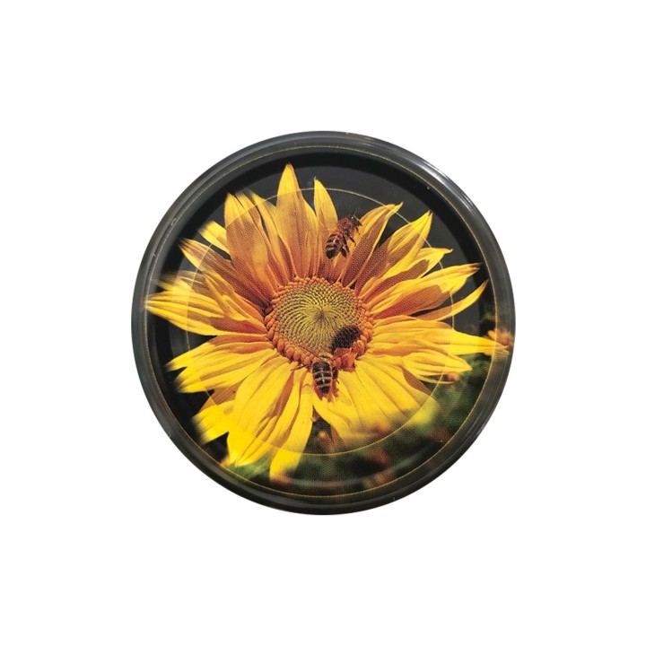 Karton zbiorczy (1200 szt.) małych nakrętek CZARNYCH ZE SŁONECZNIKIEM  - wzór KNM125