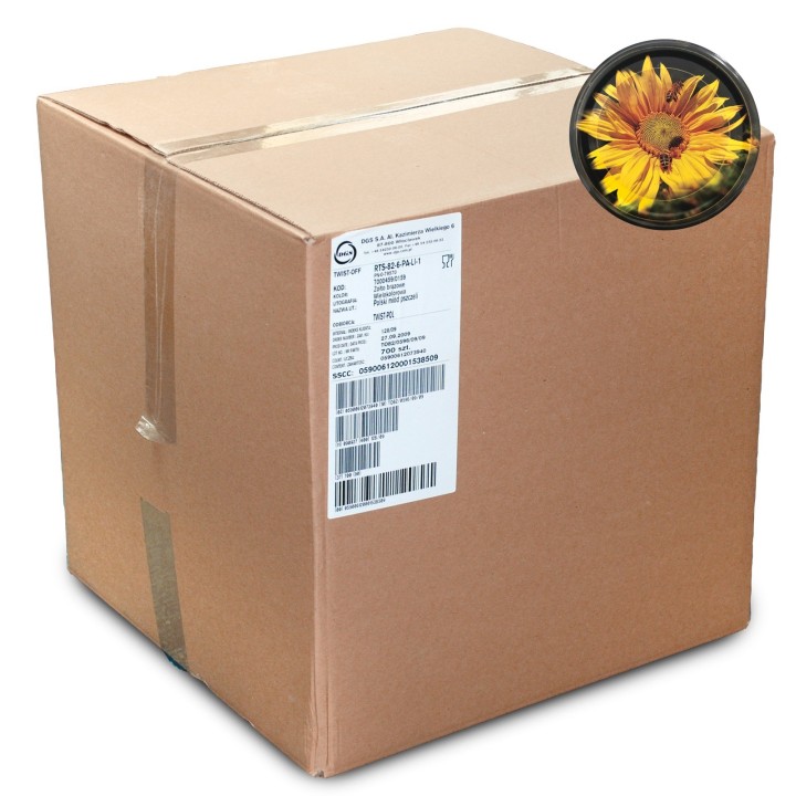 Karton zbiorczy (1200 szt.) małych nakrętek CZARNYCH ZE SŁONECZNIKIEM  - wzór KNM125