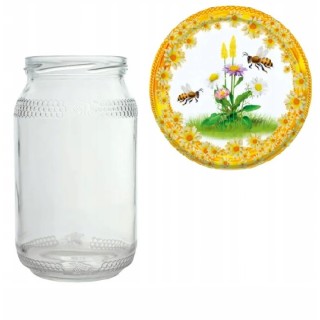 Karton słoików 0,9 litra (48 szt) z grawerem  + nakrętki fi 82 (50 szt) JASNE - Ka82ND41