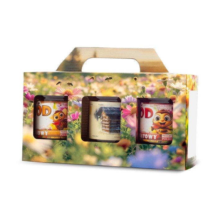 Pudełko na 3 słoiki 315ml (10szt) -  P2K - kwiaty, łąka