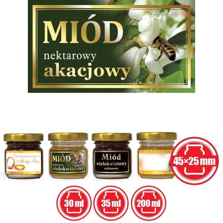 Paczka małych etykiet miód akacjowy 10szt - wzór EM48