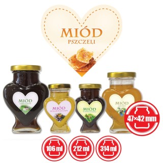 Paczka etykiet serduszek (miód pszczeli) 47mm x 42mm (50szt) - wzór ES19