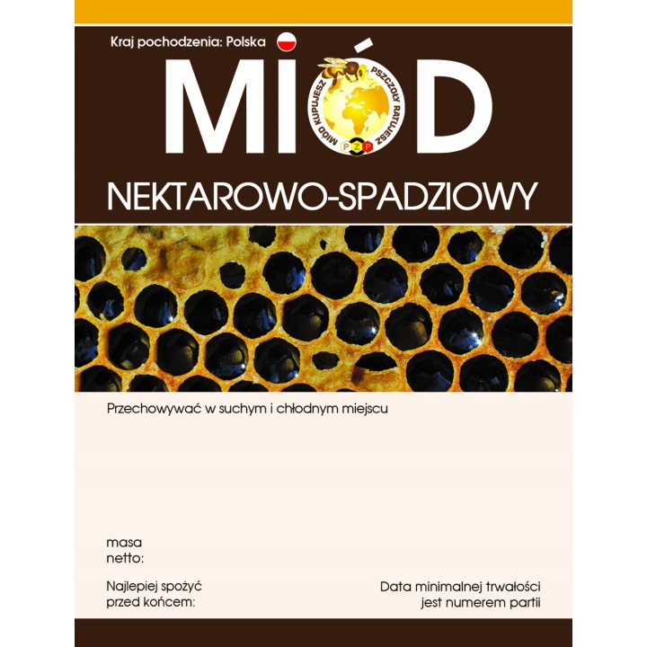 Paczka etykiet na miód nektarowo-spadziowy (100szt) - wzór E617LOGO