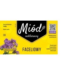 Paczka etykiet na miód faceliowy 116x50 mm ŻÓŁTE Z KODEM QR - wzór 1805