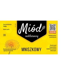 Paczka etykiet na miód mniszkowy 116x50 mm ŻÓŁTE Z KODEM QR- wzór 1808