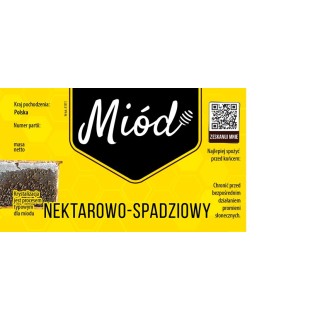 Paczka etykiet na miód nektarowo-spadziowy 116x50 ŻÓŁTE Z KODEM QR- wzór 1811