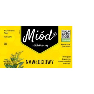 Paczka etykiet na miód nawłociowy 116x50 mm ŻÓŁTE Z KODEM QR- wzór 1812