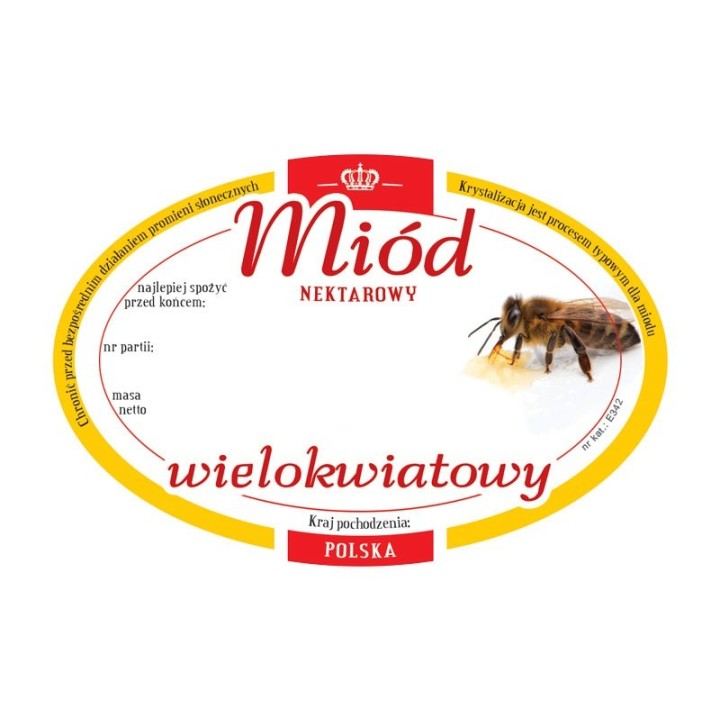Paczka etykiet owalnych na miód wielokwiatowy (100szt) - wzór E342