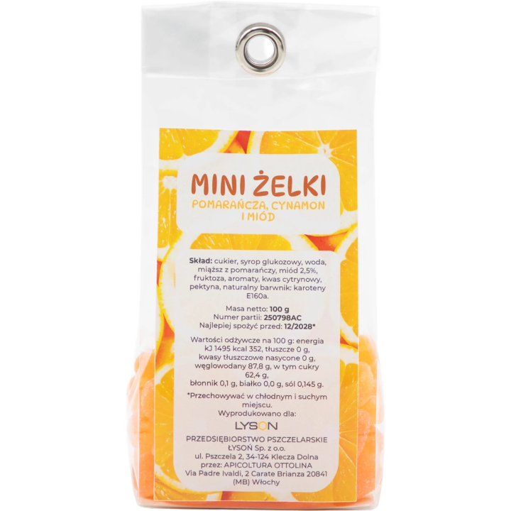 Mini żelki pomarańczowe z cynamonem i miodem, 100 g