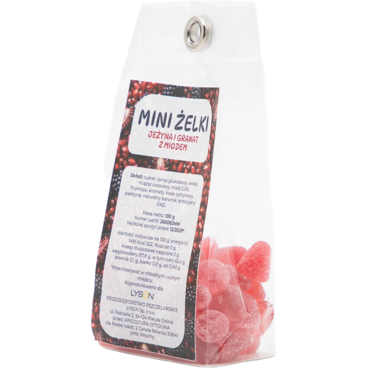 Mini żelki, jeżynowe z granatem i miodem, 100 g