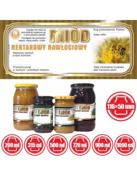 Paczka etykiet na miód nawłociowy 116x50 (100szt) - wzór E1238