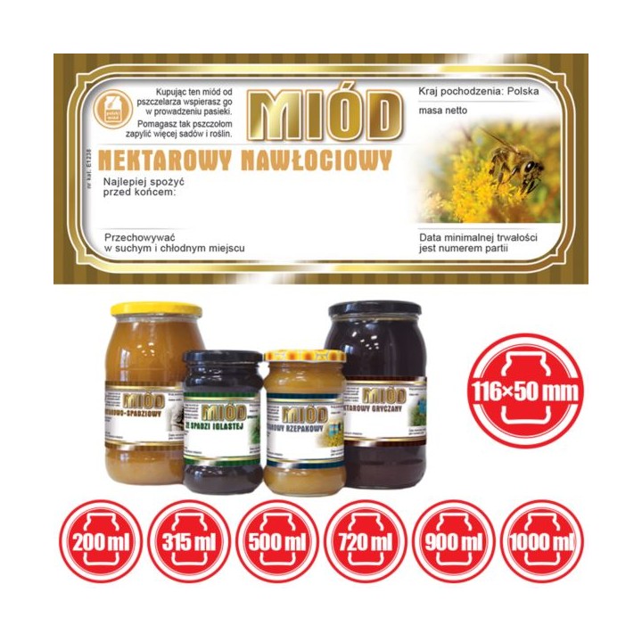 Paczka etykiet na miód nawłociowy 116x50 (100szt) - wzór E1238