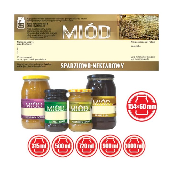 Paczka dużych etykiet na miód spadziowo-nektarowy (100szt) - wzór E152
