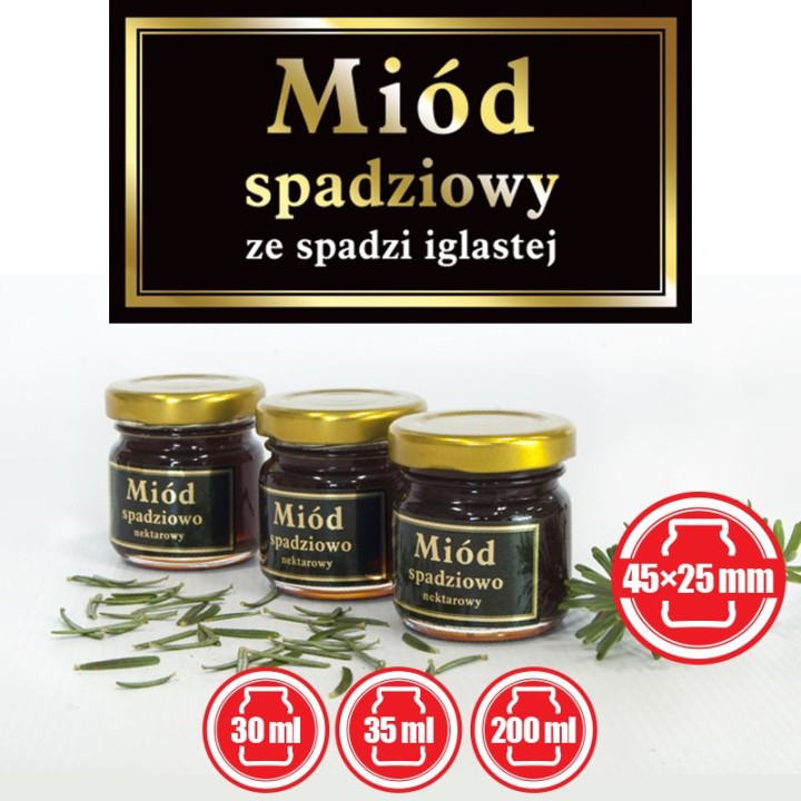 Paczka małych etykiet ze złoceniem (miód ze spadzi iglastej) 10szt - wzór EM34