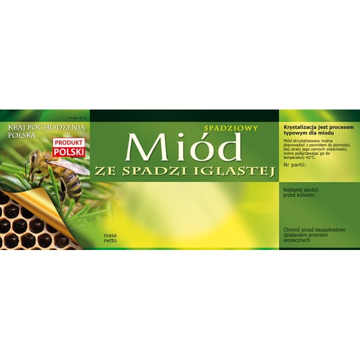 Paczka dużych etykiet na miód ze spadzi iglastej