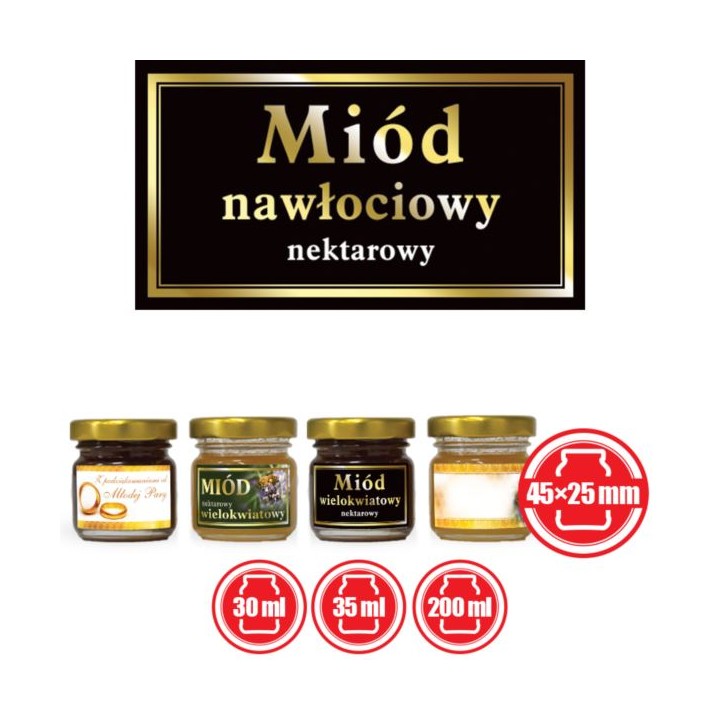 Paczka małych etykiet ze złoceniem (miód nawłociowy) 10szt - wzór EM45