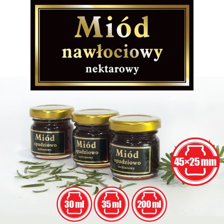 Paczka małych etykiet ze złoceniem (miód nawłociowy) 10szt - wzór EM45