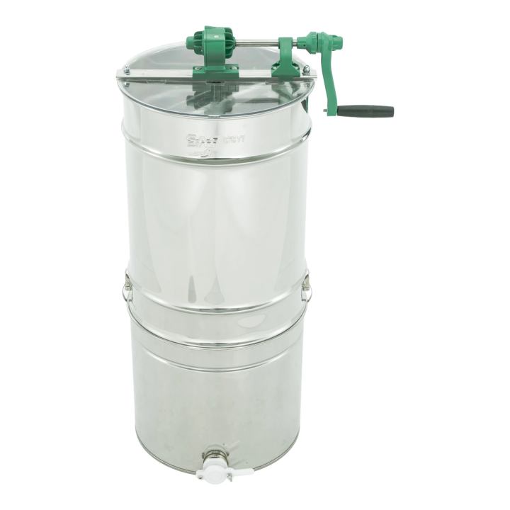 Miodarka diagonalna 2-ramkowa Ø420 mm, ramka: D, ręczna, z odstojnikiem 50 kg i sitem – COMPATTO - SN_350