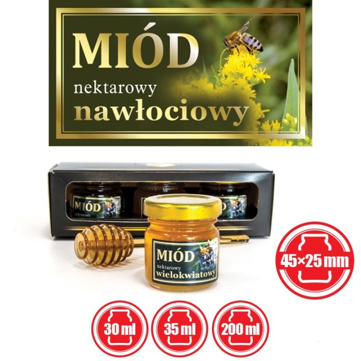 Paczka małych etykiet ze złoceniem (miód nawłociowy) 10szt - wzór EM52