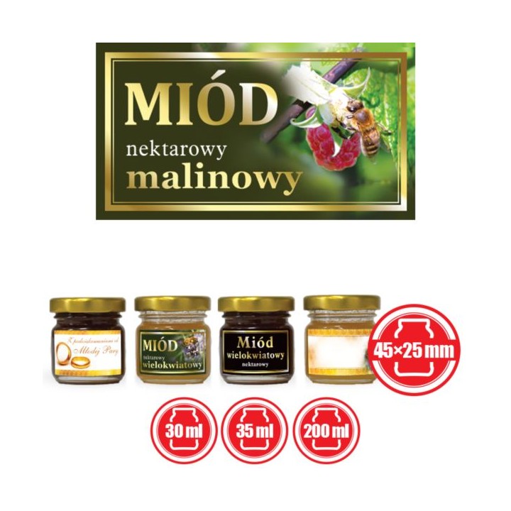 Paczka małych etykiet ze złoceniem (miód malinowy) 10szt - wzór EM54