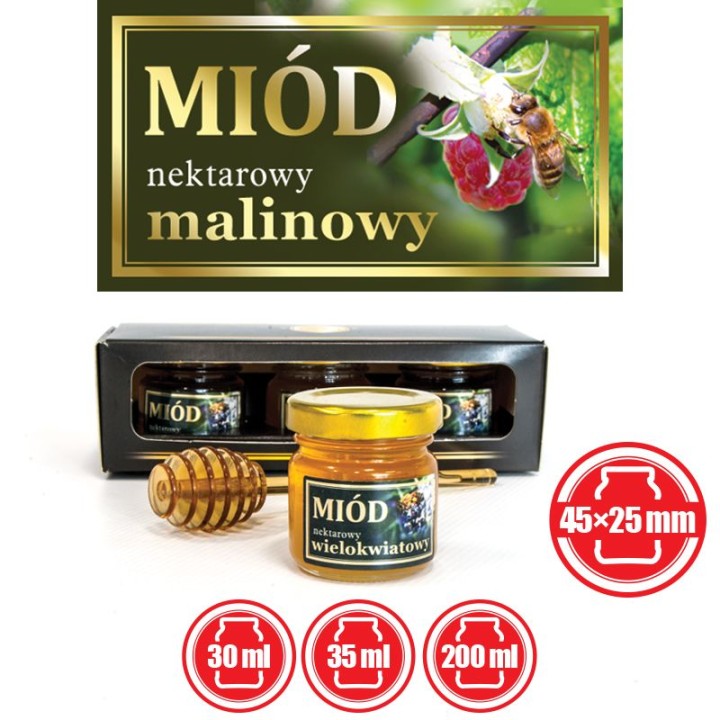 Paczka małych etykiet ze złoceniem (miód malinowy) 10szt - wzór EM54