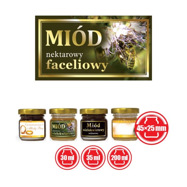 Paczka małych etykiet ze złoceniem (miód faceliowy) 10szt - wzór EM55