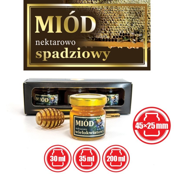 Paczka małych etykiet ze złoceniem (miód nektarowo-spadziowy) 10szt - wzór EM56