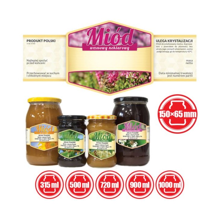 Paczka etykiet z plastrem na miód wrzosowy (100szt) - wzór E1332