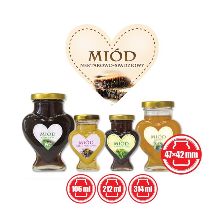 Paczka etykiet serduszek na miód nektarowo-spadziowy 47mm x 42mm (50szt) - wzór ES4
