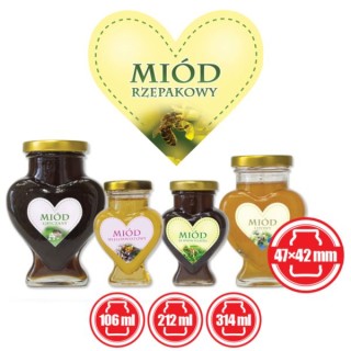 Paczka etykiet serduszek na miód rzepakowy 47mm x 42mm (50szt) - wzór ES6