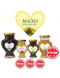 Paczka etykiet serduszek na miód rzepakowy 47mm x 42mm...