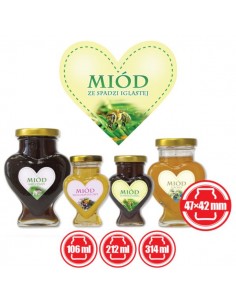Paczka etykiet serduszek na miód ze spadzi iglastej 47mm...
