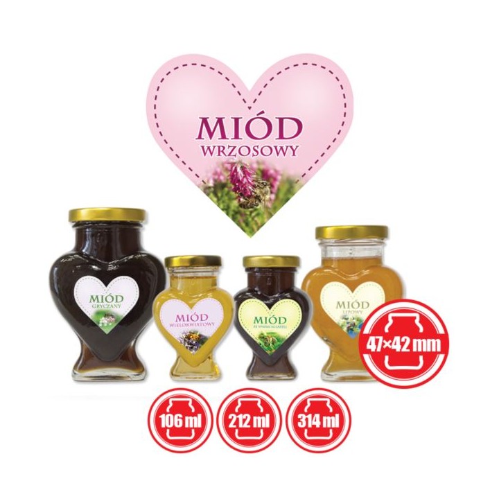 Paczka etykiet serduszek na miód wrzosowy 47mm x 42mm (50szt) - wzór ES8