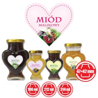 Paczka etykiet serduszek na miód malinowy 47mm x 42mm (50szt) - wzór ES14