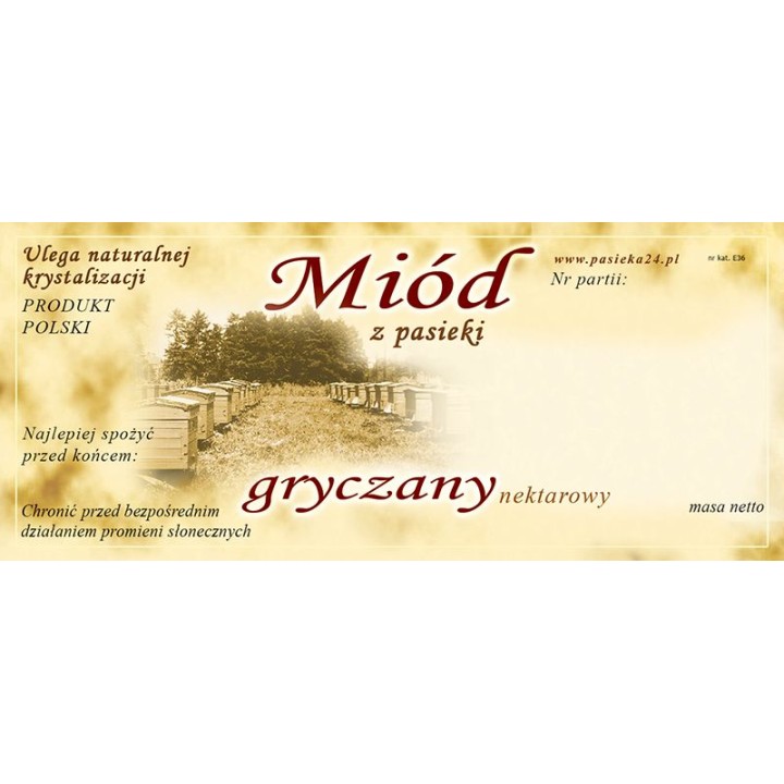 Paczka etykiet na miód gryczany - wzór E36