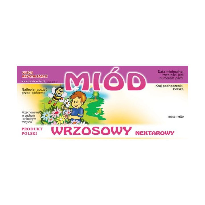 Paczka etykiet na miód wrzosowy (100szt) - wzór E1042