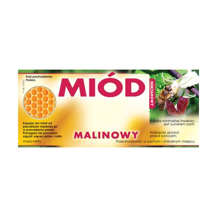 Paczka etykiet na miód malinowy (100szt) - wzór E1031