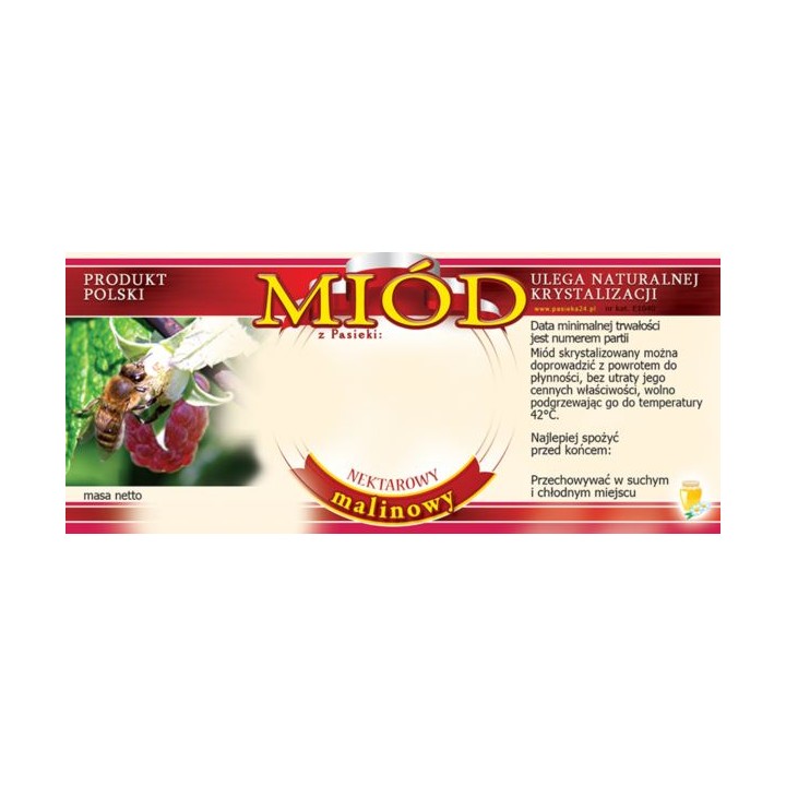 Paczka etykiet na miód malinowy  (100szt) - wzór E1040