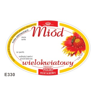 Paczka etykiet owalnych na miód wielokwiatowy (100szt) - wzór E330