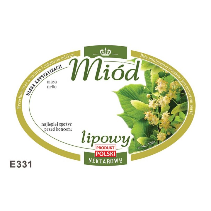 Paczka etykiet owalnych na miód lipowy (100szt) - wzór E331