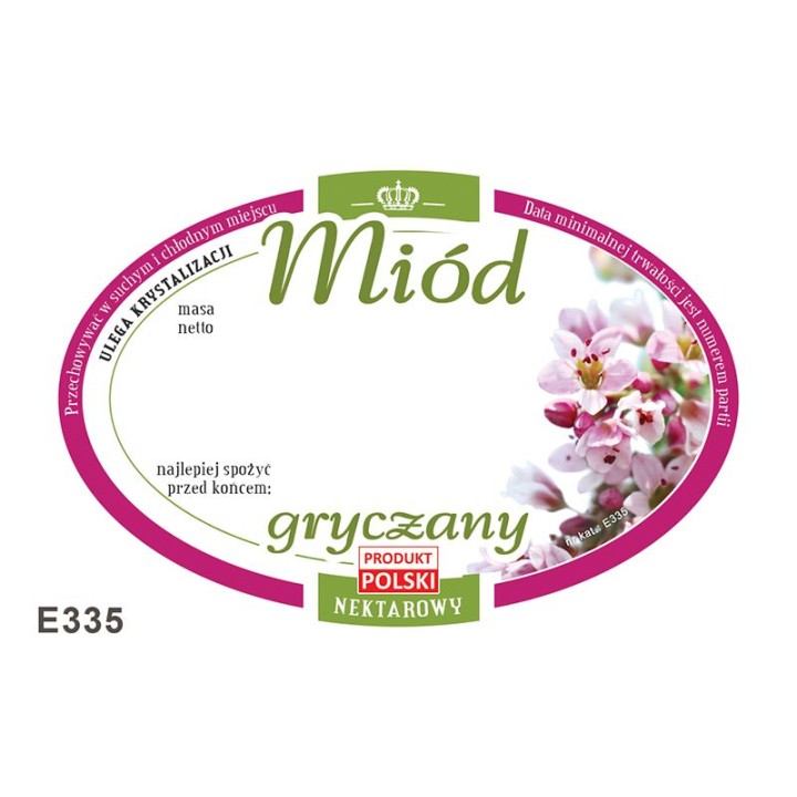 Paczka etykiet owalnych na miód gryczany (100szt) - wzór E335